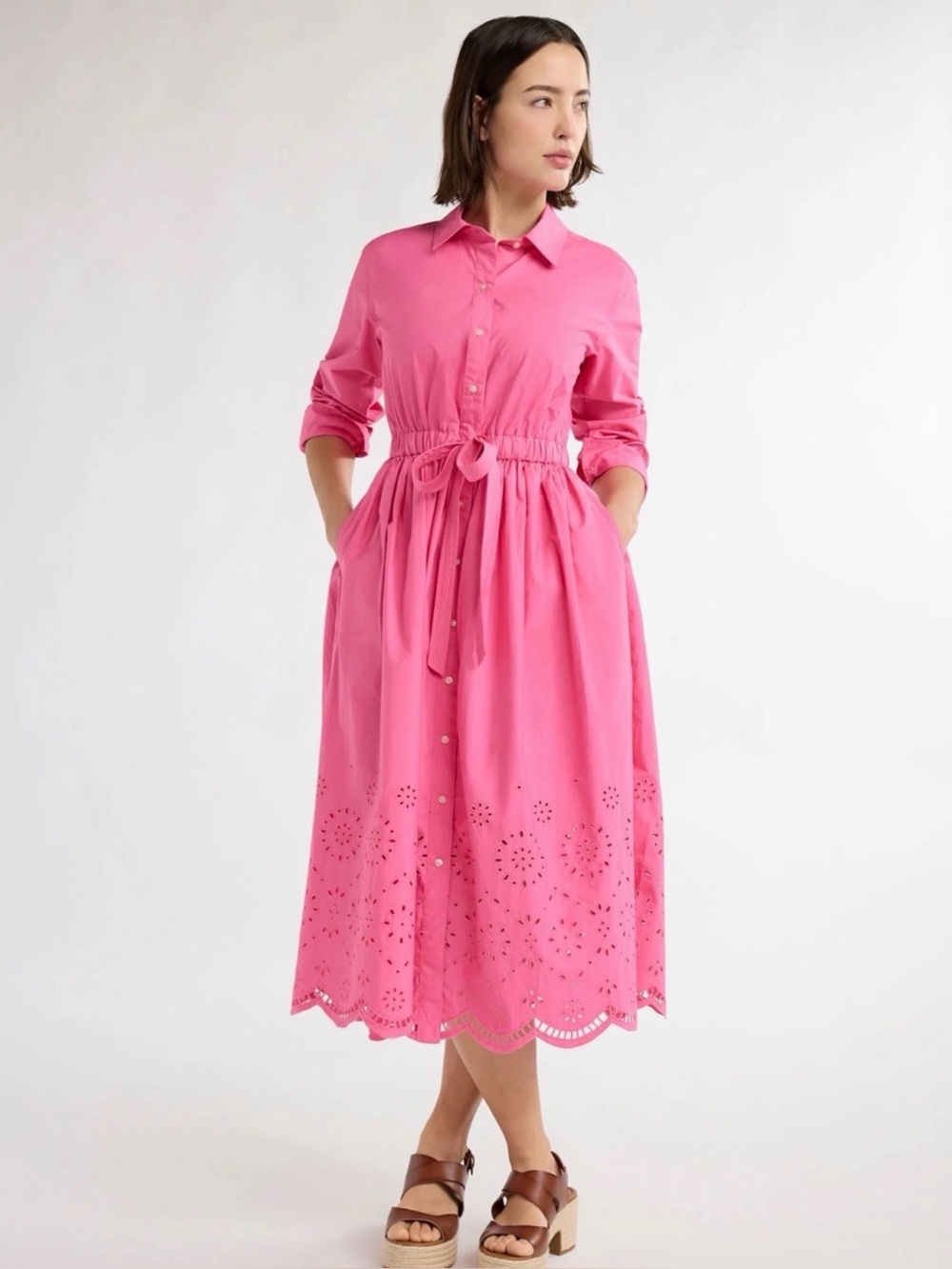 Free Assembly Bright Pink Eyelet Shirtdress